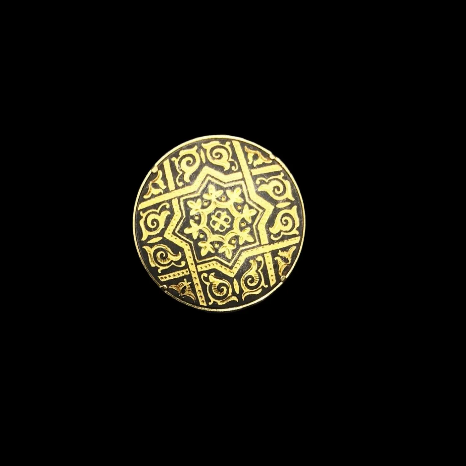 Striking Black and Gold Geometric Vintage Damascene Brooch