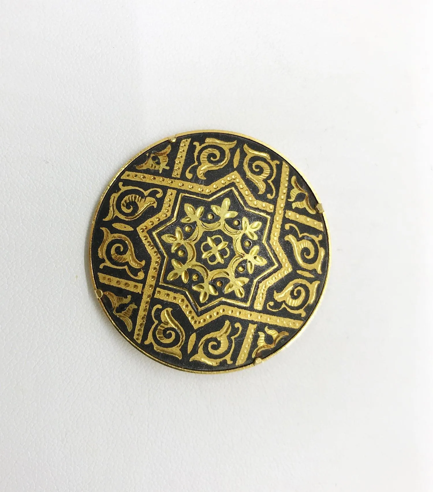 Striking Black and Gold Geometric Vintage Damascene Brooch