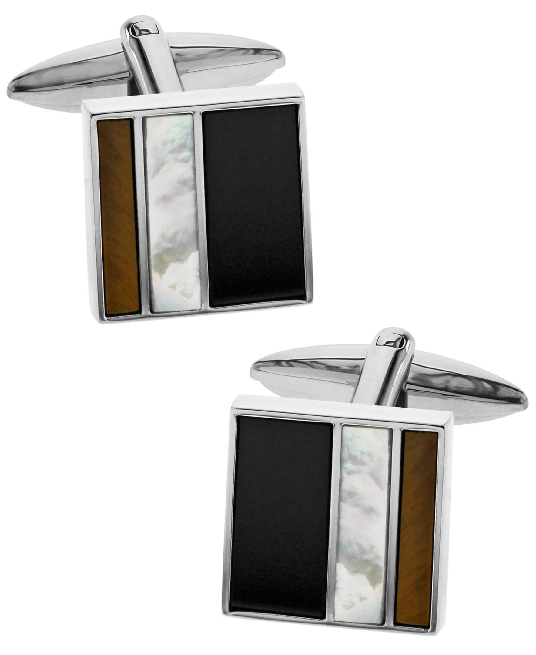 Sutton Sterling Silver Triple Stone Square Cufflinks