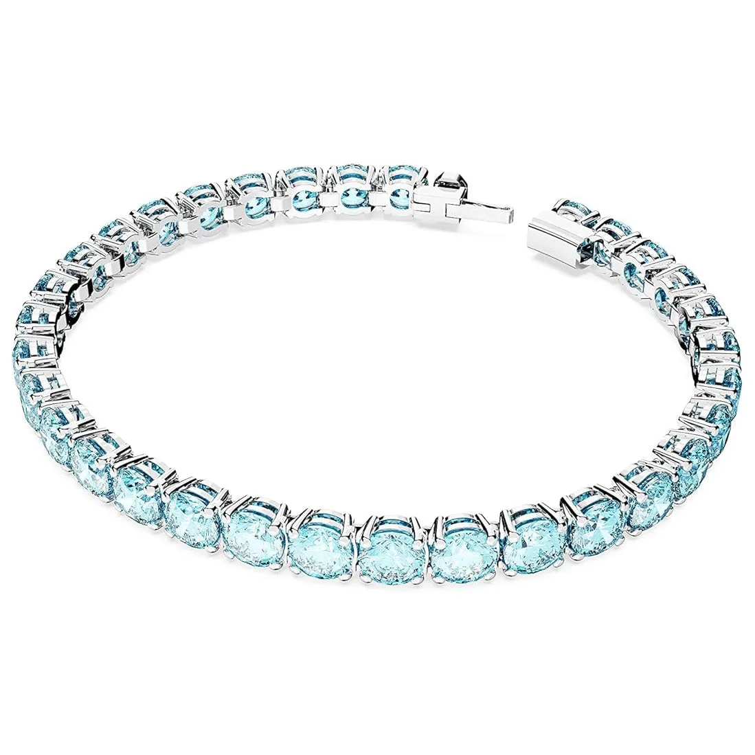 Swarovski Part of the Matrix Collection Women's Round Crystals in Light Aquamarine-Blue on Rhodium Finished Band Medium Size Matrix Tennis Bracelet - 5648928