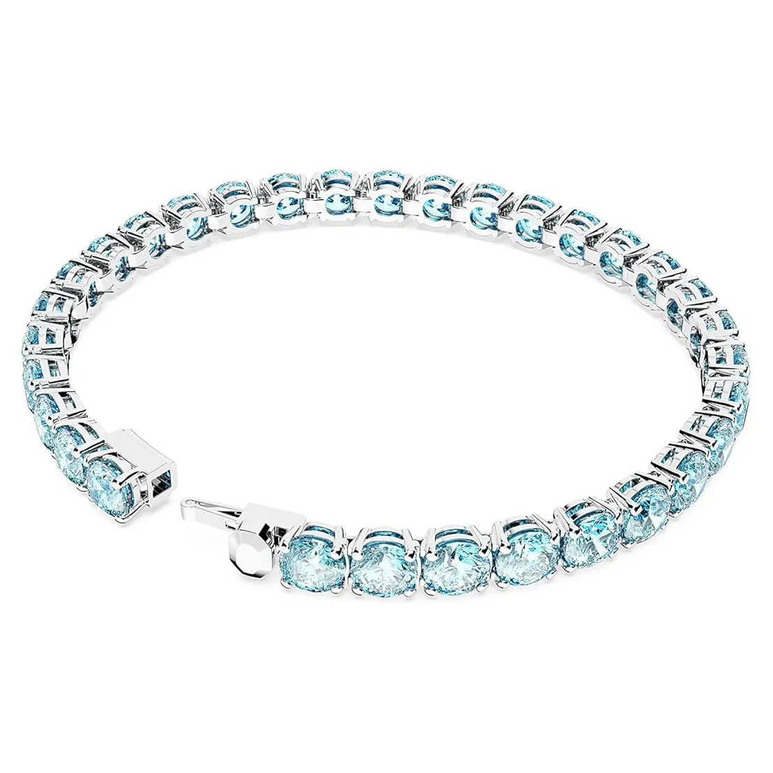 Swarovski Part of the Matrix Collection Women's Round Crystals in Light Aquamarine-Blue on Rhodium Finished Band Medium Size Matrix Tennis Bracelet - 5648928