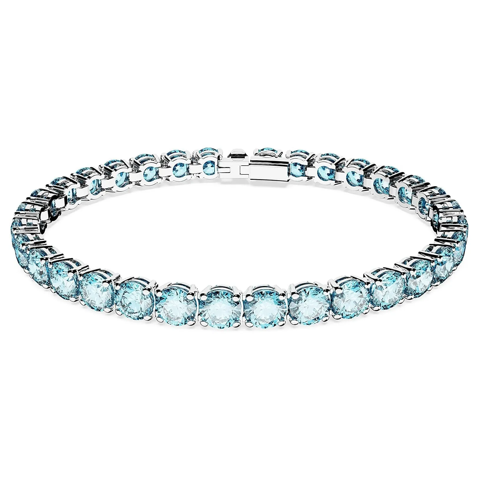 Swarovski Part of the Matrix Collection Women's Round Crystals in Light Aquamarine-Blue on Rhodium Finished Band Medium Size Matrix Tennis Bracelet - 5648928