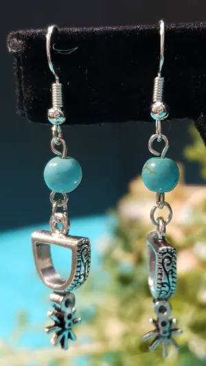 Turquoise and spur dangle earrings