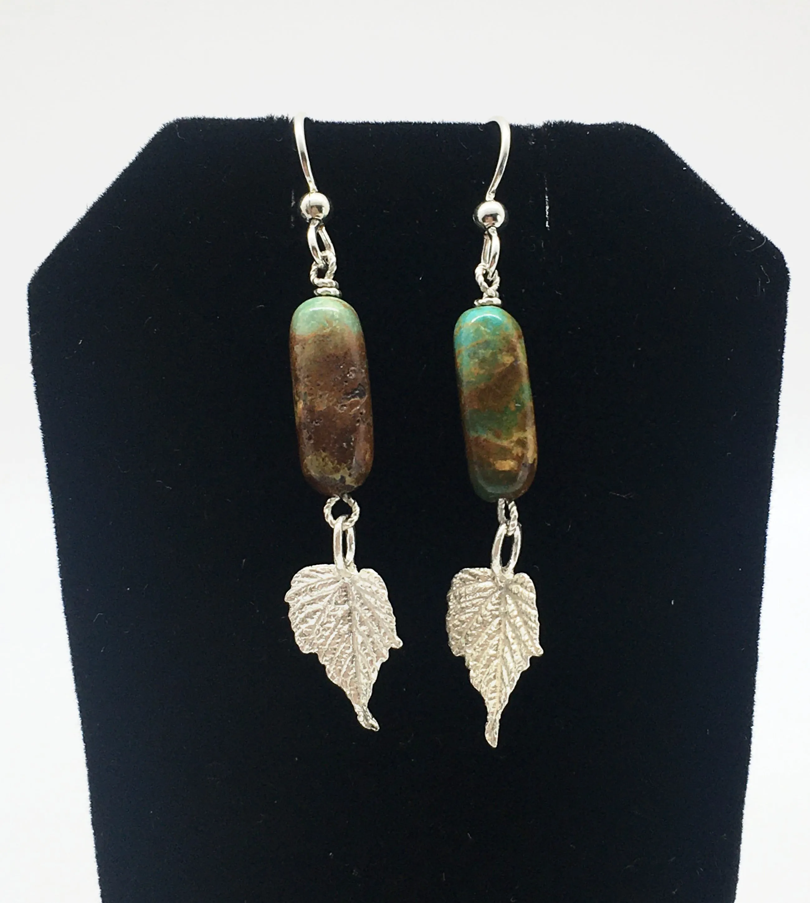 Turquoise Earrings with Sterling Silver Grape Leaves