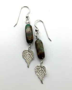 Turquoise Earrings with Sterling Silver Grape Leaves