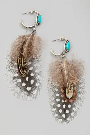 Turquoise Feather Drop Statement Earrings