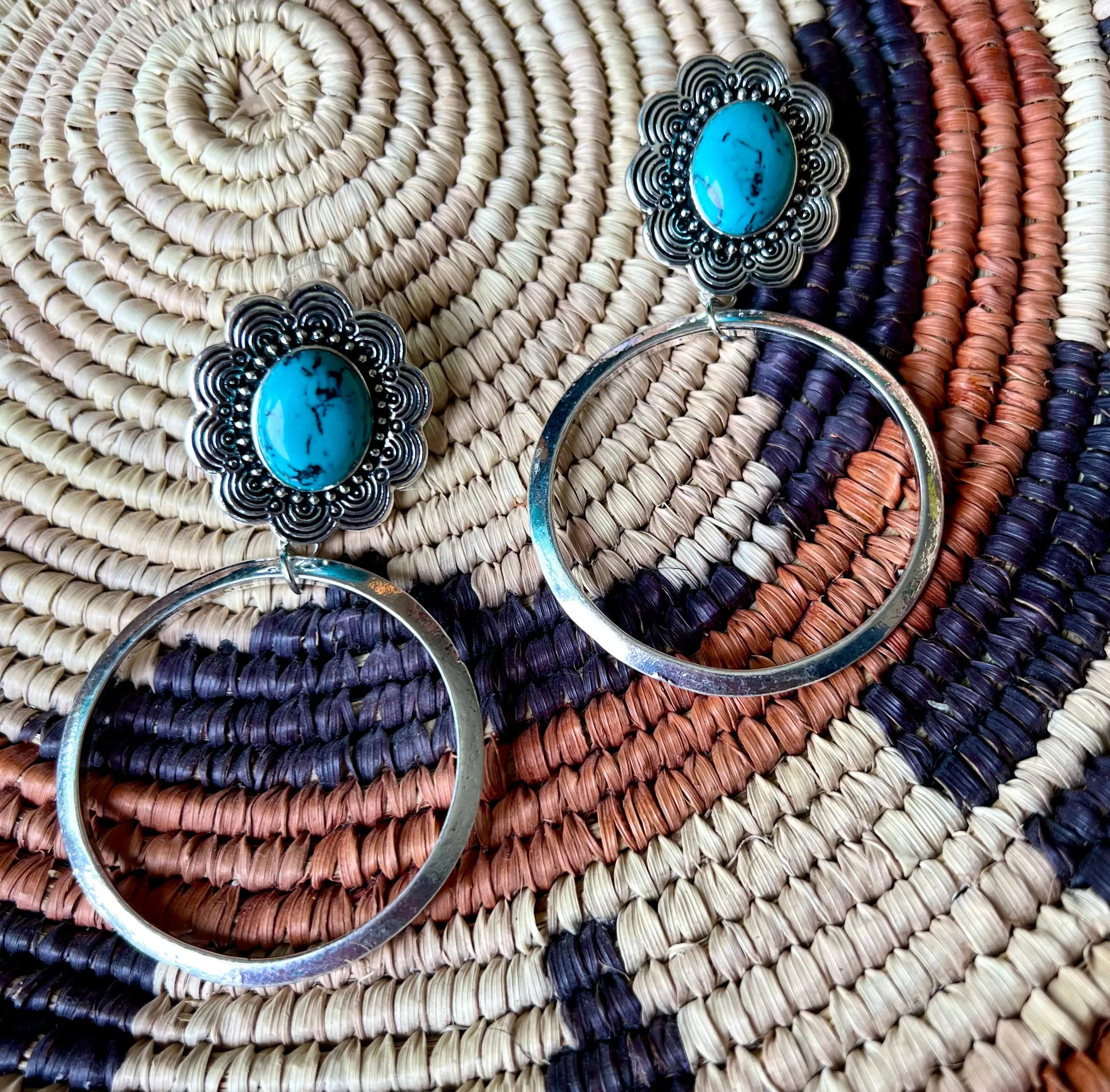 Turquoise Flower Hoop Earrings