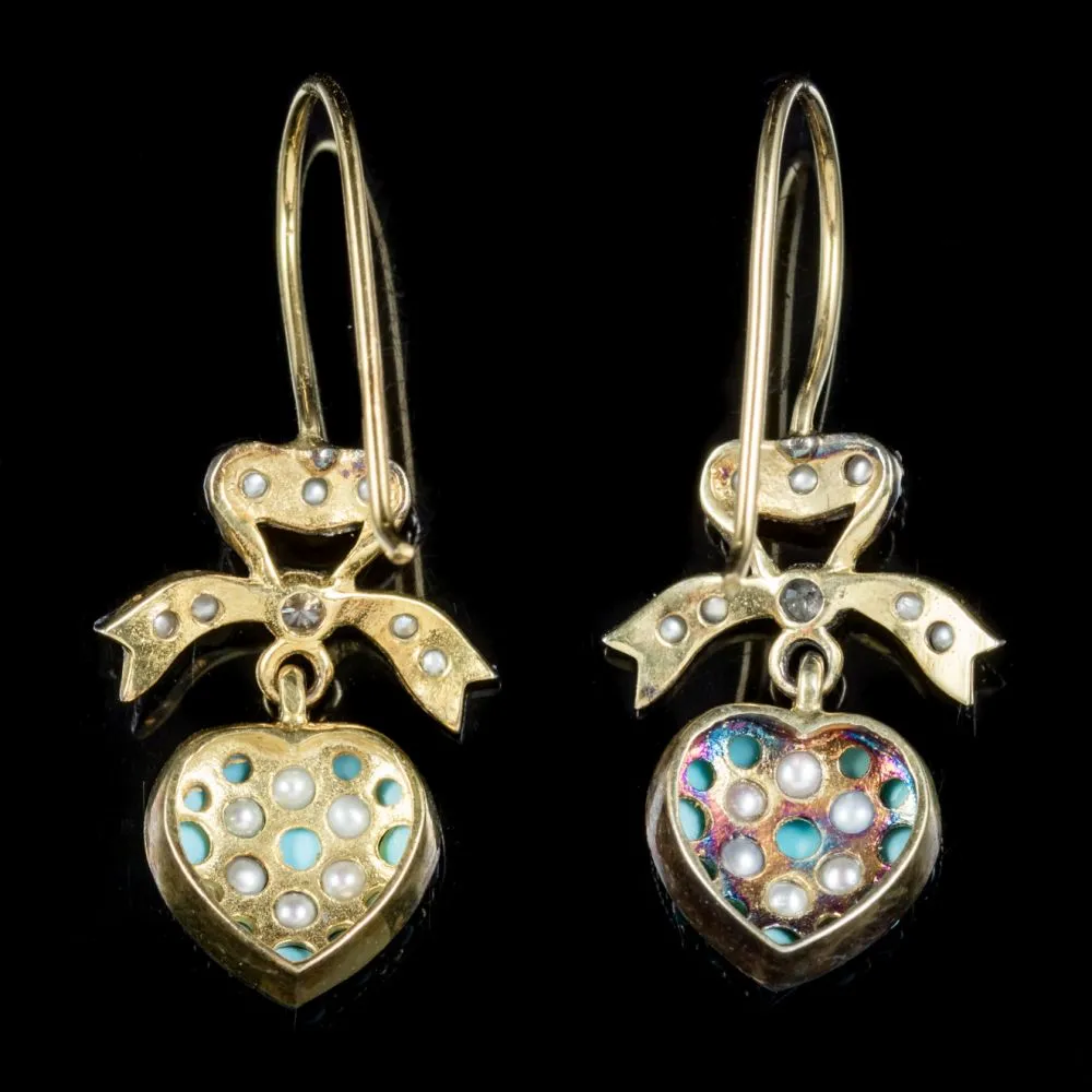 Turquoise Pearl Heart Earrings 9Ct Gold Silver