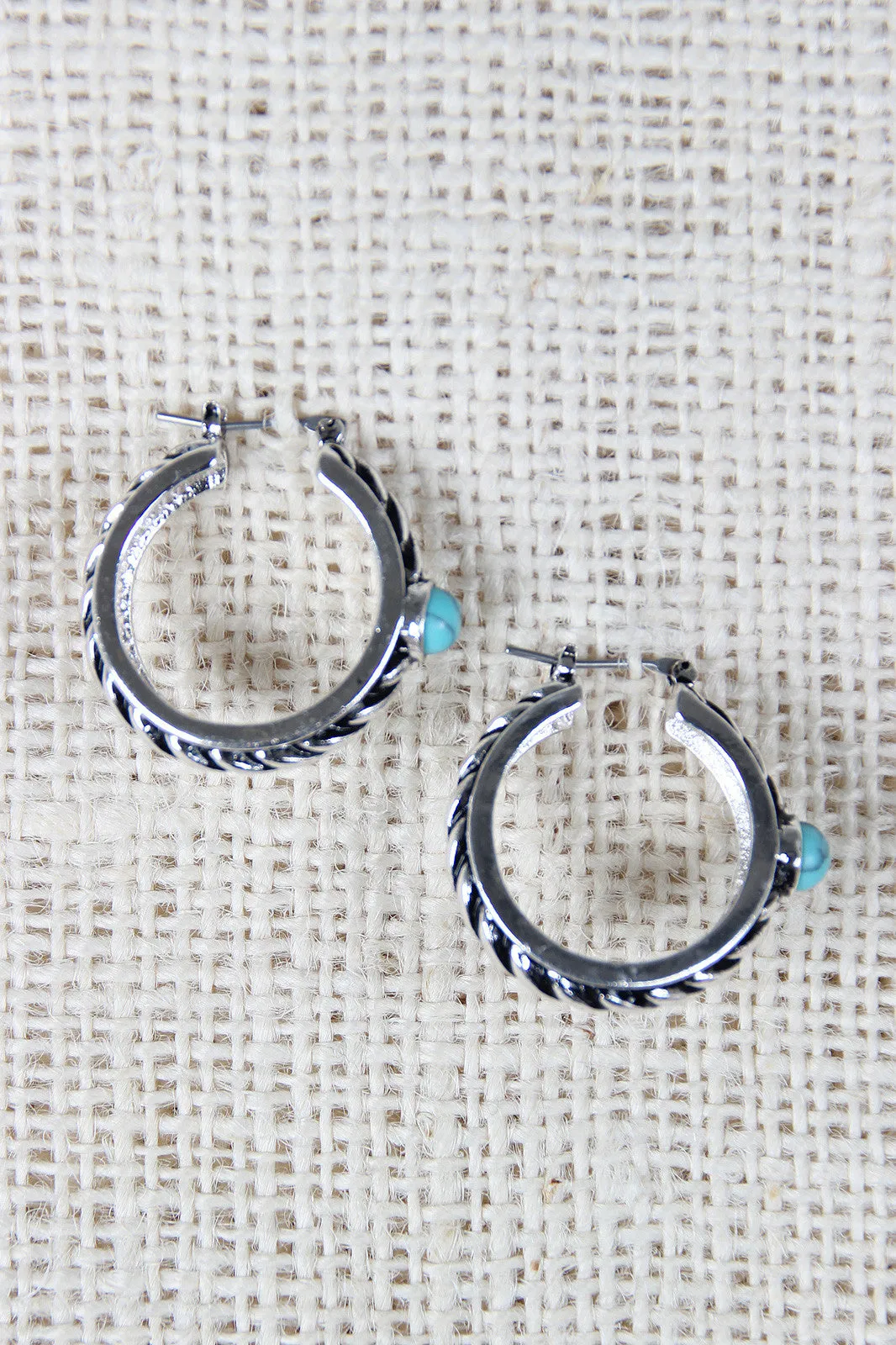 Twisted Hoop Turquoise Stone Earrings