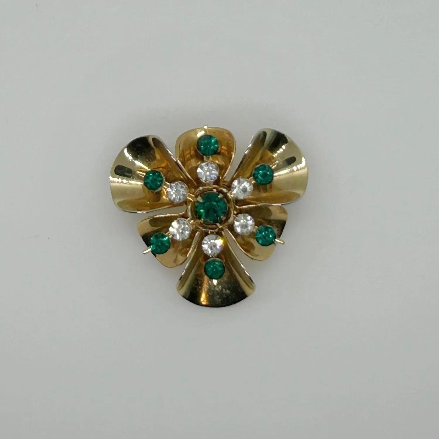 Versatile Vintage Green and White Rhinestone Pin-Pendant