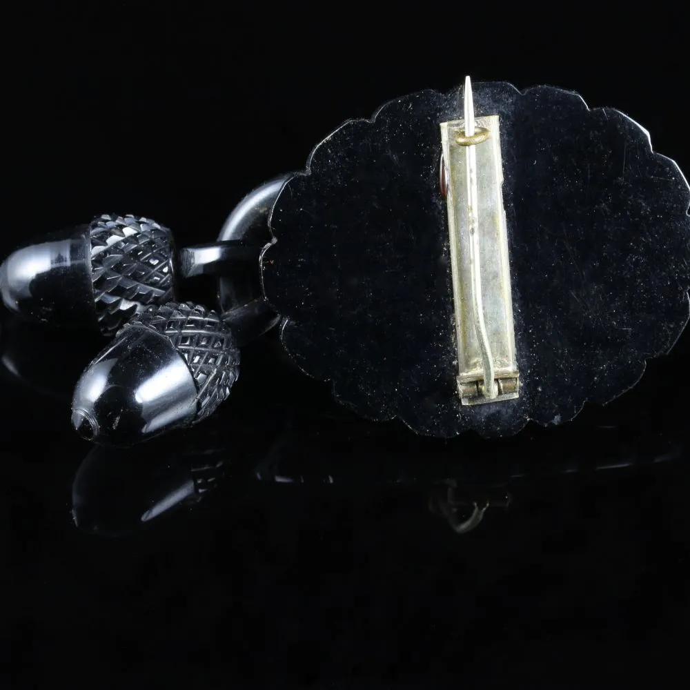 Victorian Large Whitby Jet Acorn Dropper Brooch Circa 1860