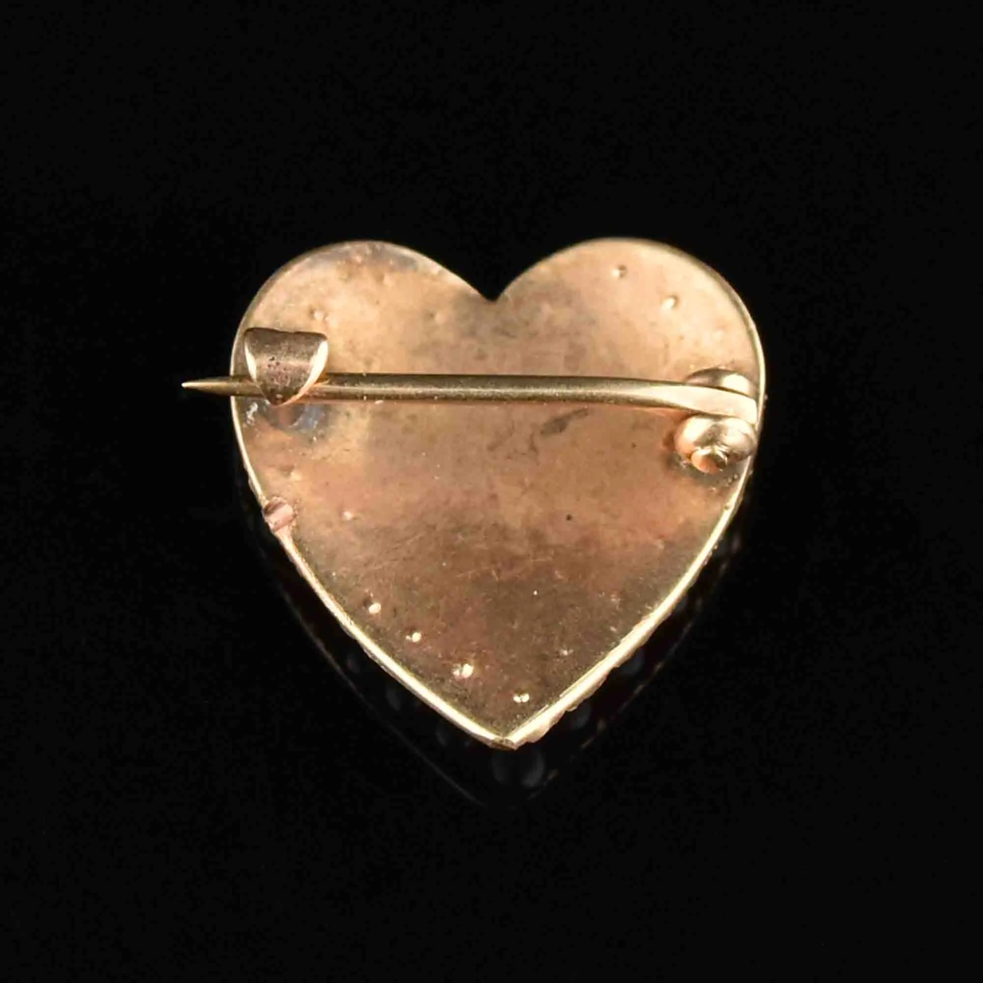 Vintage 10K Gold Seed Pearl Heart Brooch