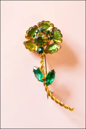 Vintage 1940s Green Flower Brooch