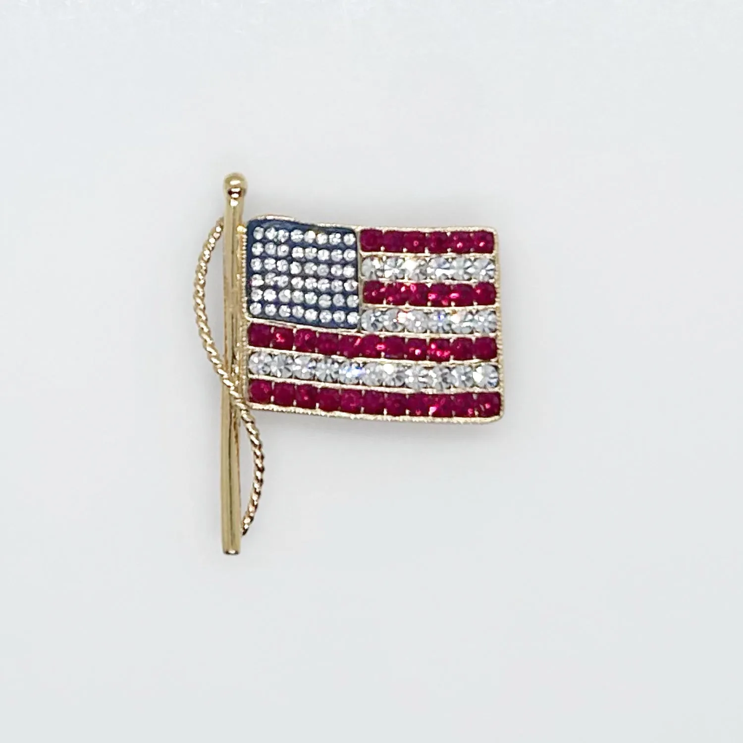 Vintage Kenneth Jay Lane American Rhinestone Flag Brooch Pendant