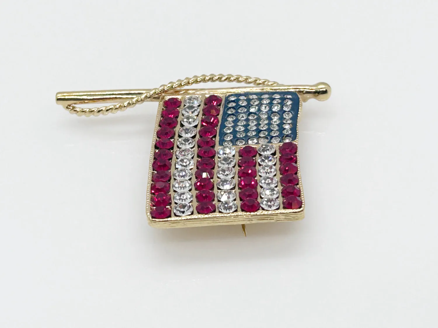 Vintage Kenneth Jay Lane American Rhinestone Flag Brooch Pendant