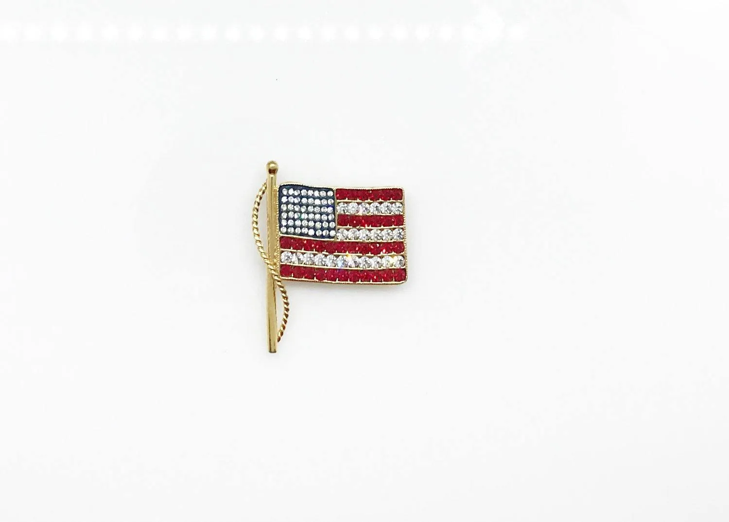 Vintage Kenneth Jay Lane American Rhinestone Flag Brooch Pendant