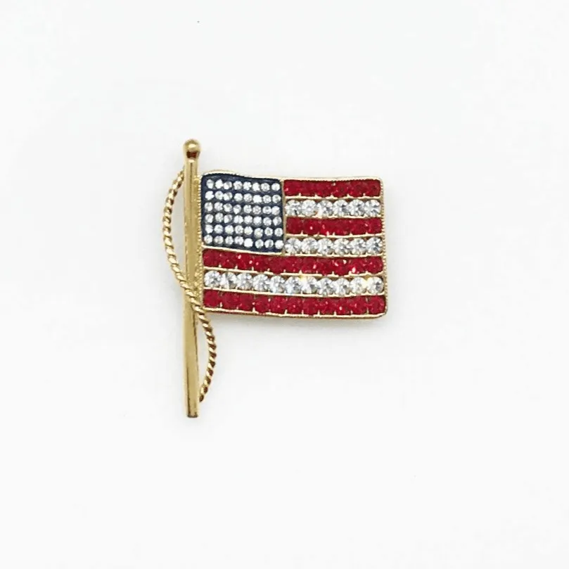 Vintage Kenneth Jay Lane American Rhinestone Flag Brooch Pendant