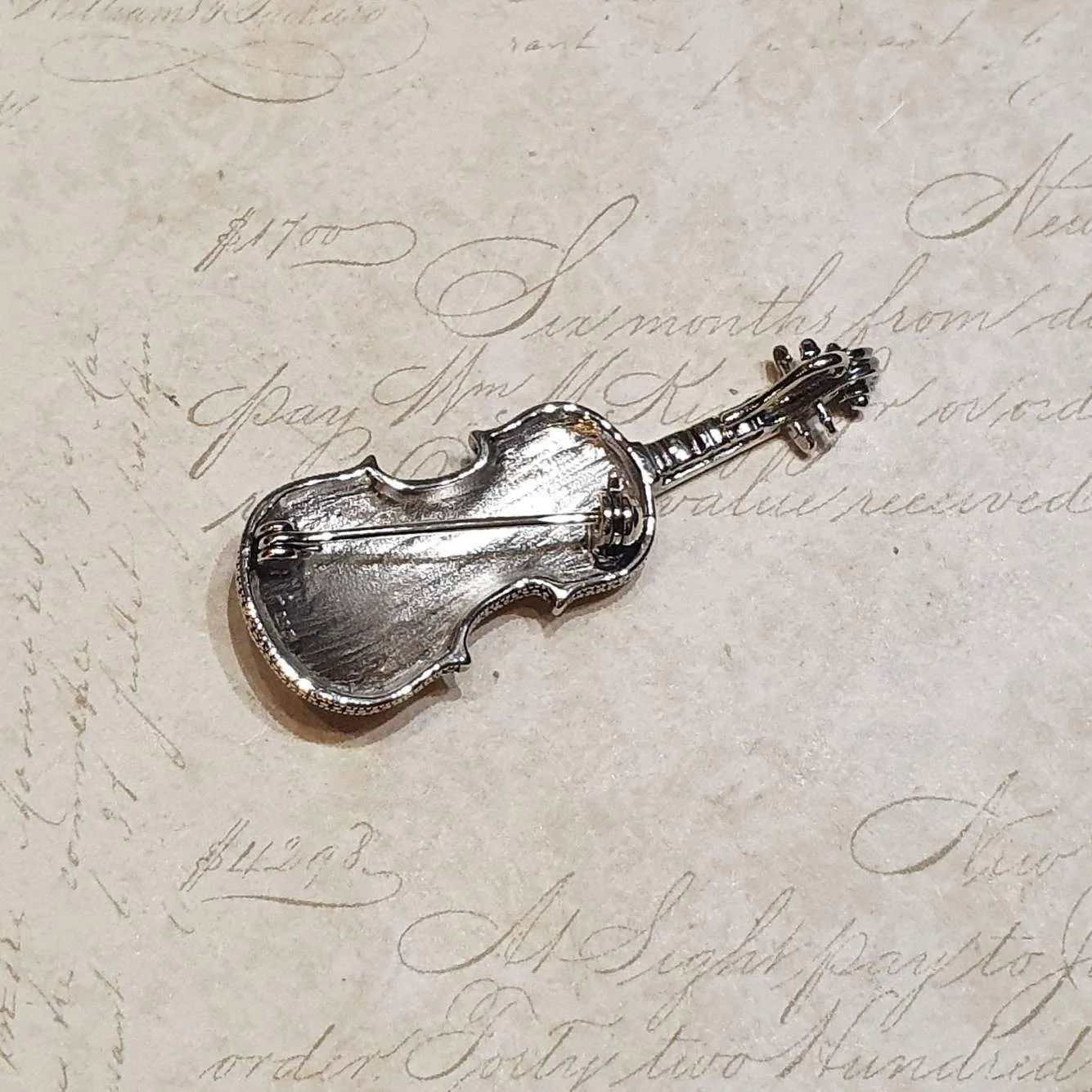 Violin Brooch Silver Marcasite Pendant