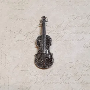 Violin Brooch Silver Marcasite Pendant