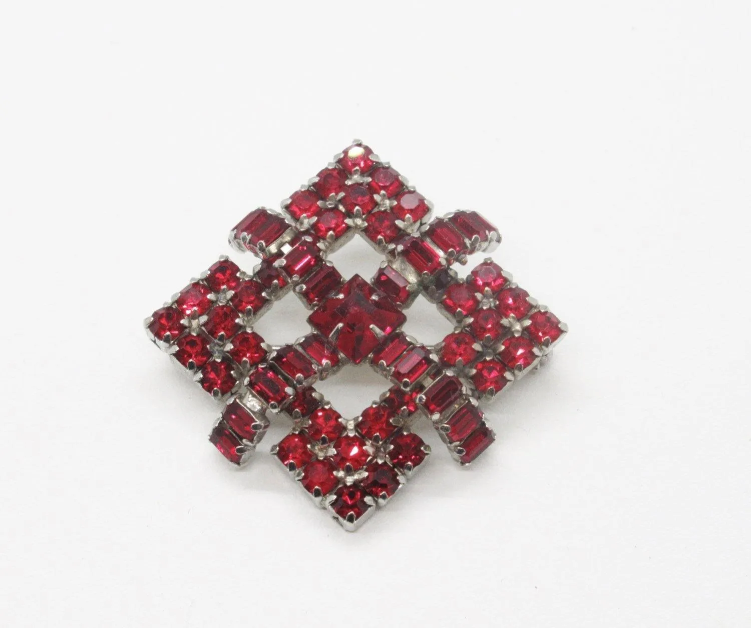 Vivid Red Geometric Brooch by Kramer of New York