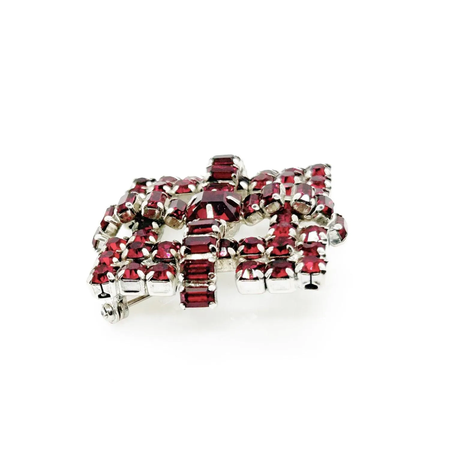 Vivid Red Geometric Brooch by Kramer of New York