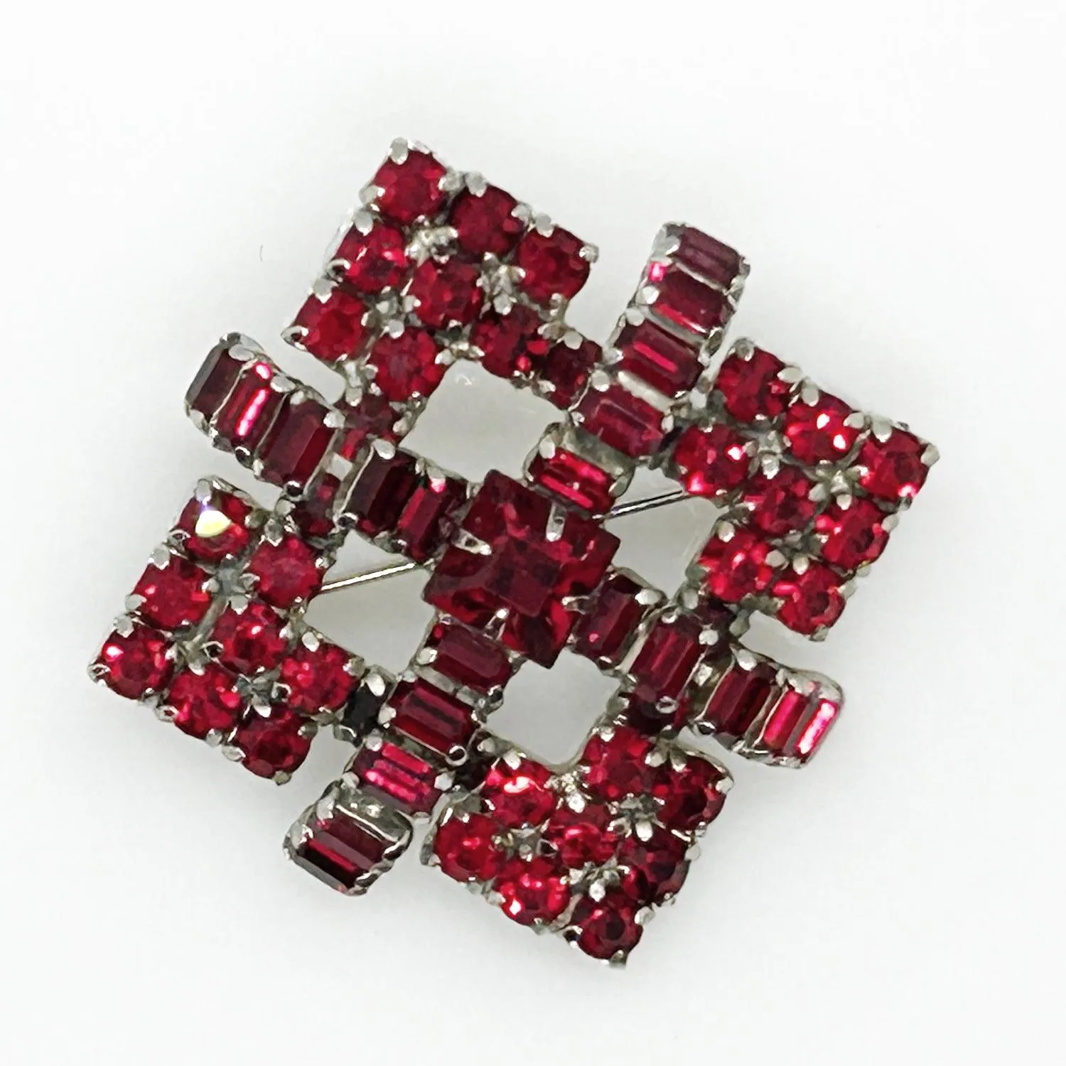 Vivid Red Geometric Brooch by Kramer of New York