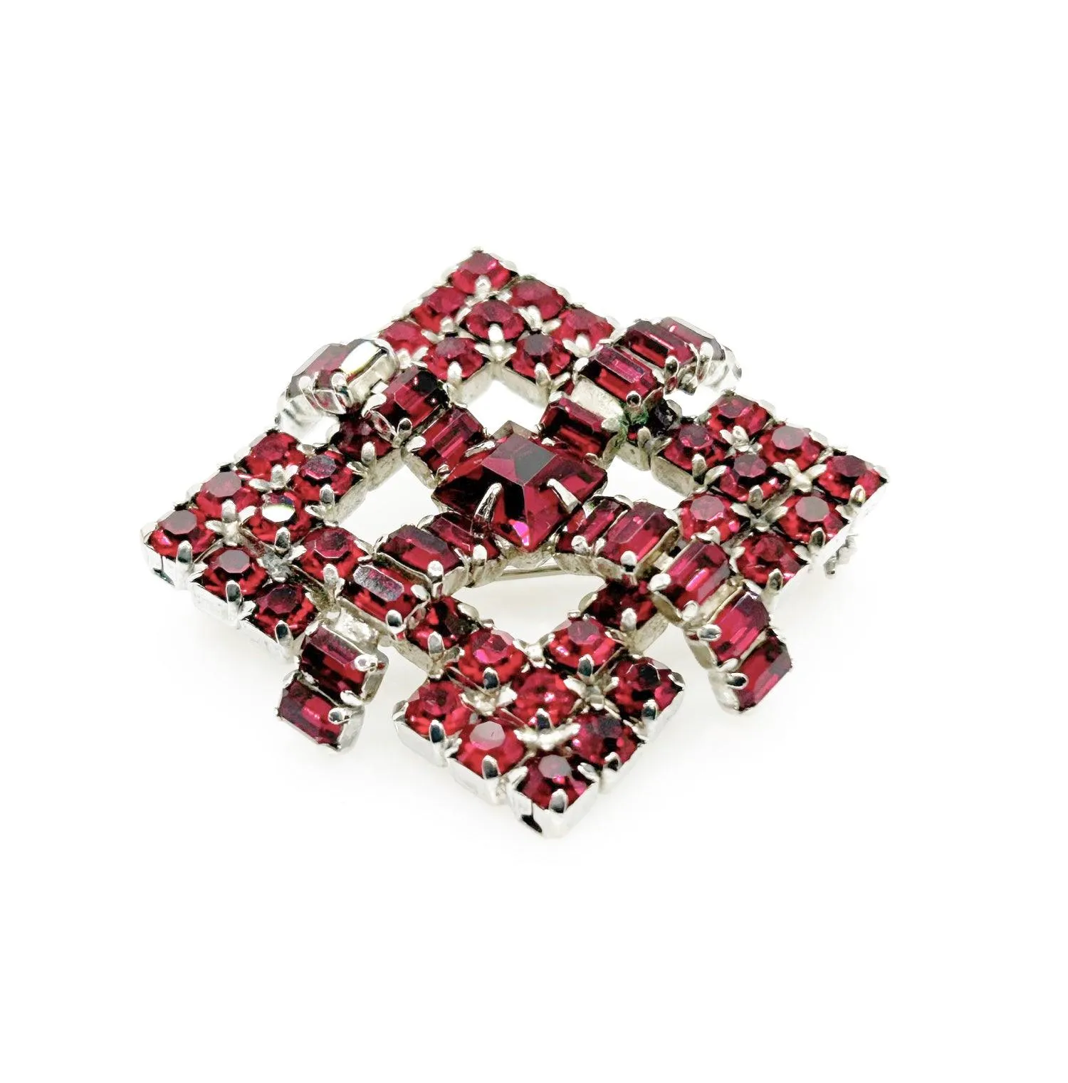 Vivid Red Geometric Brooch by Kramer of New York