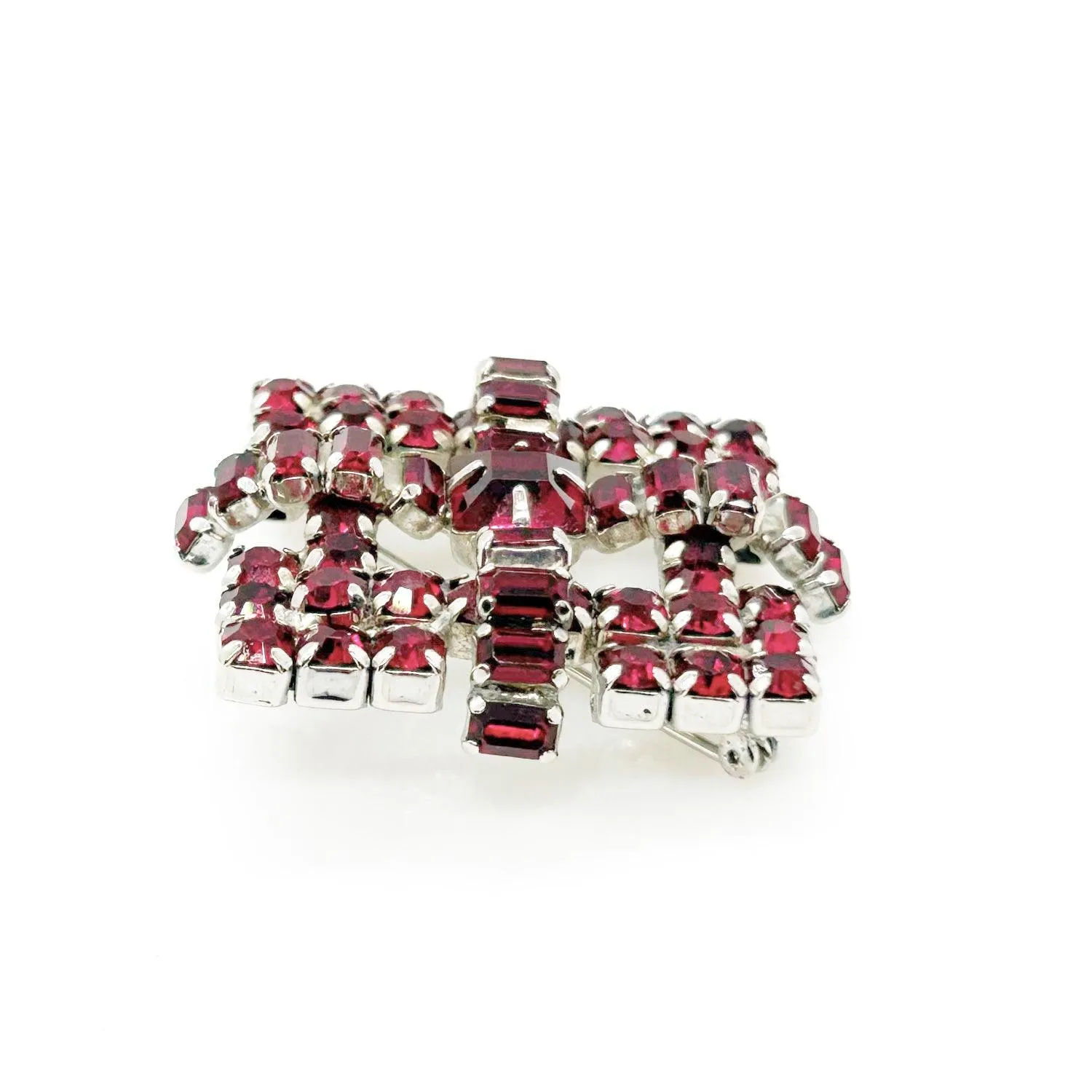 Vivid Red Geometric Brooch by Kramer of New York