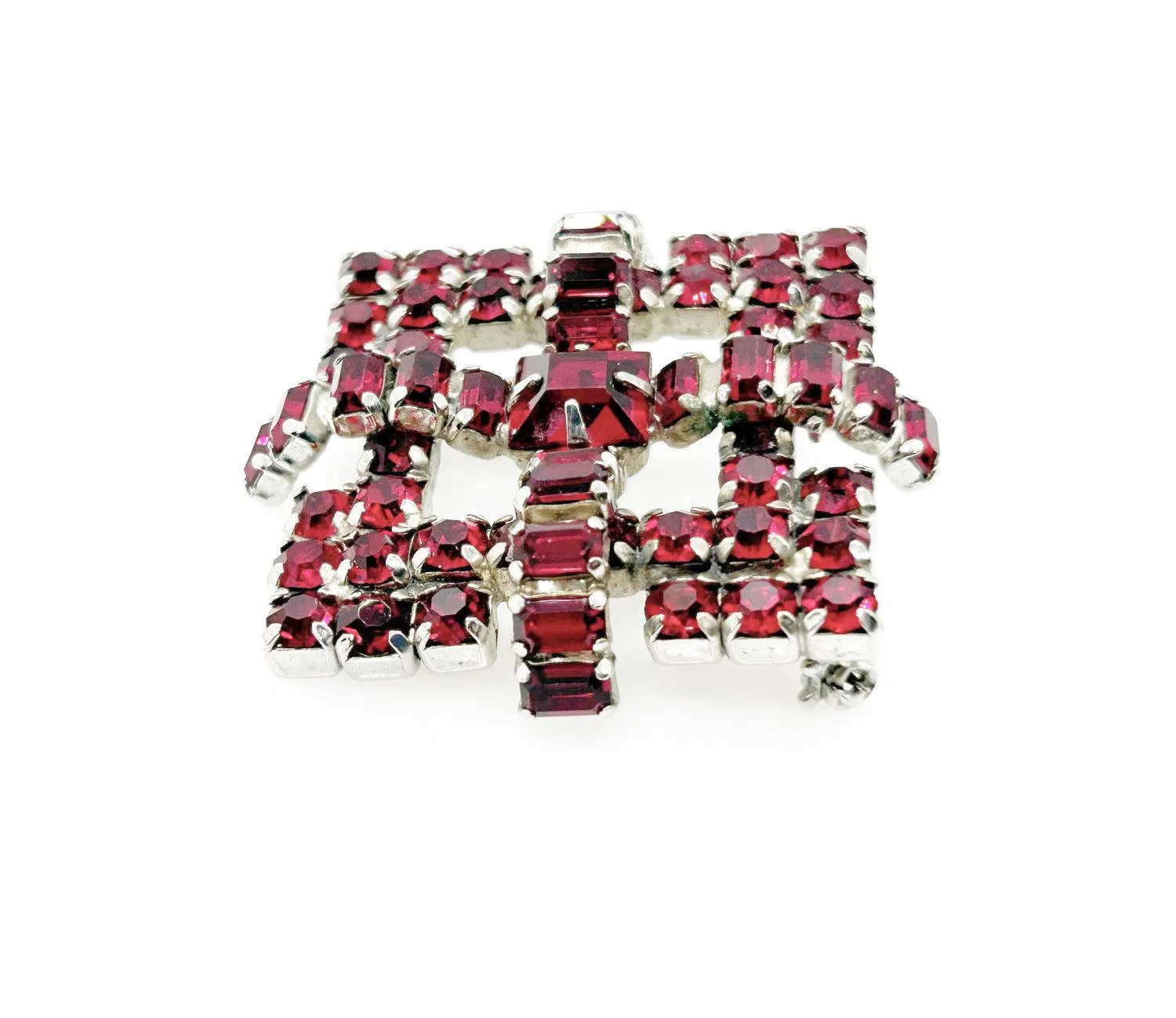 Vivid Red Geometric Brooch by Kramer of New York