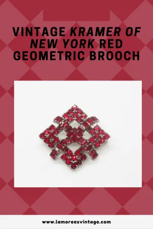 Vivid Red Geometric Brooch by Kramer of New York