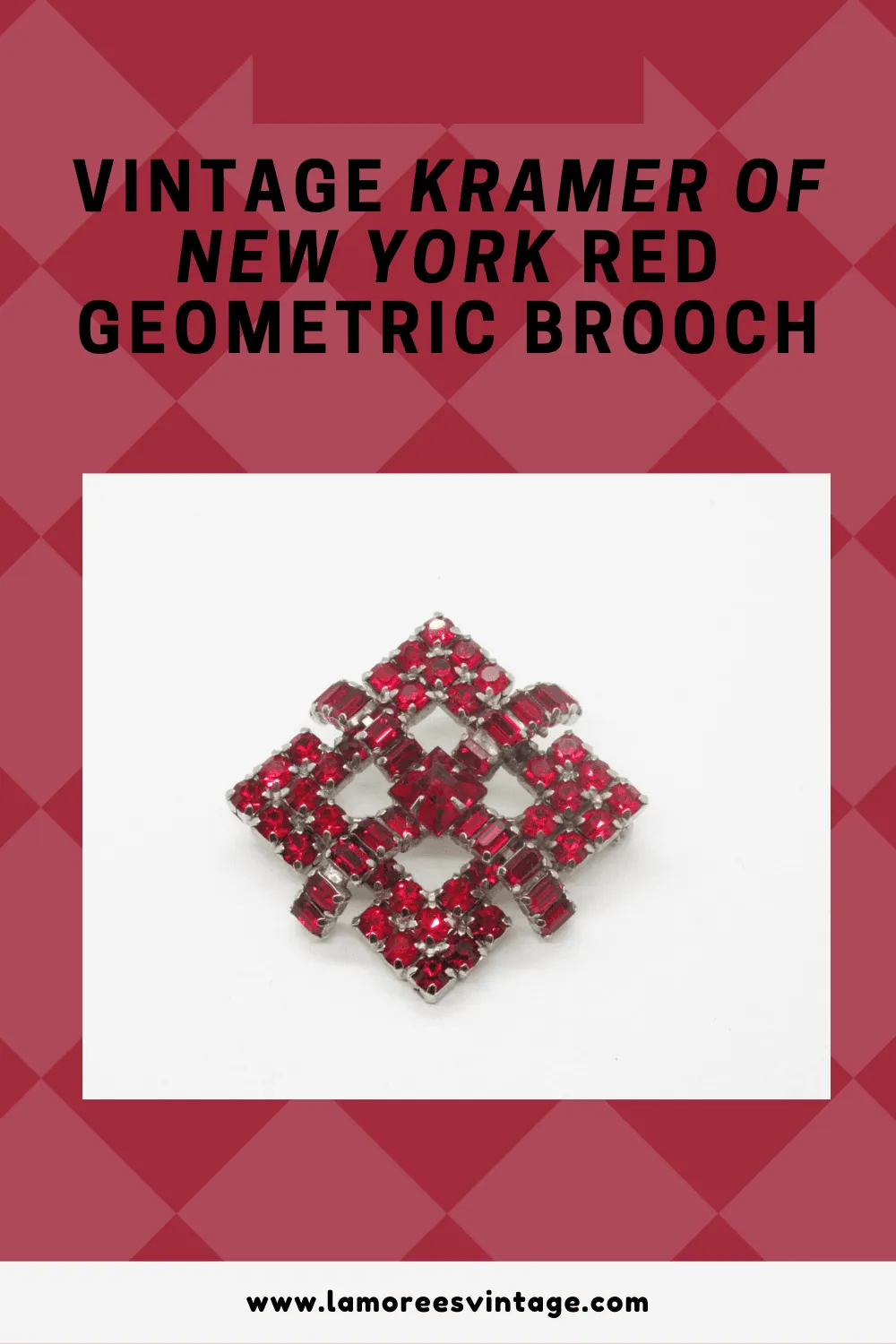 Vivid Red Geometric Brooch by Kramer of New York