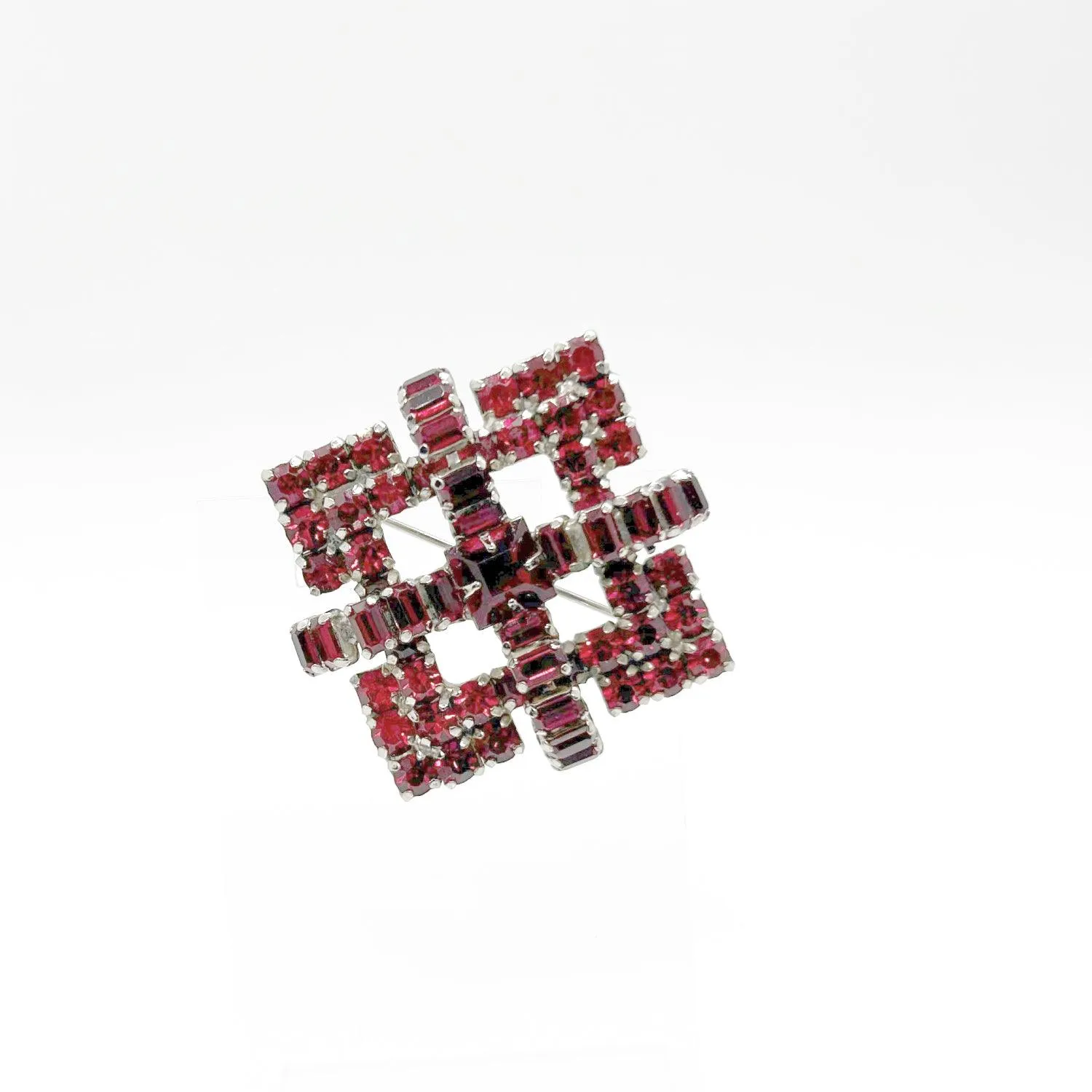 Vivid Red Geometric Brooch by Kramer of New York