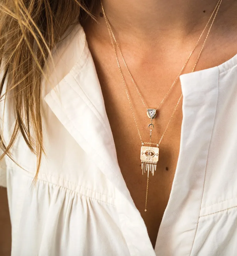 White Sapphire & Diamonds Eye Plate Necklace