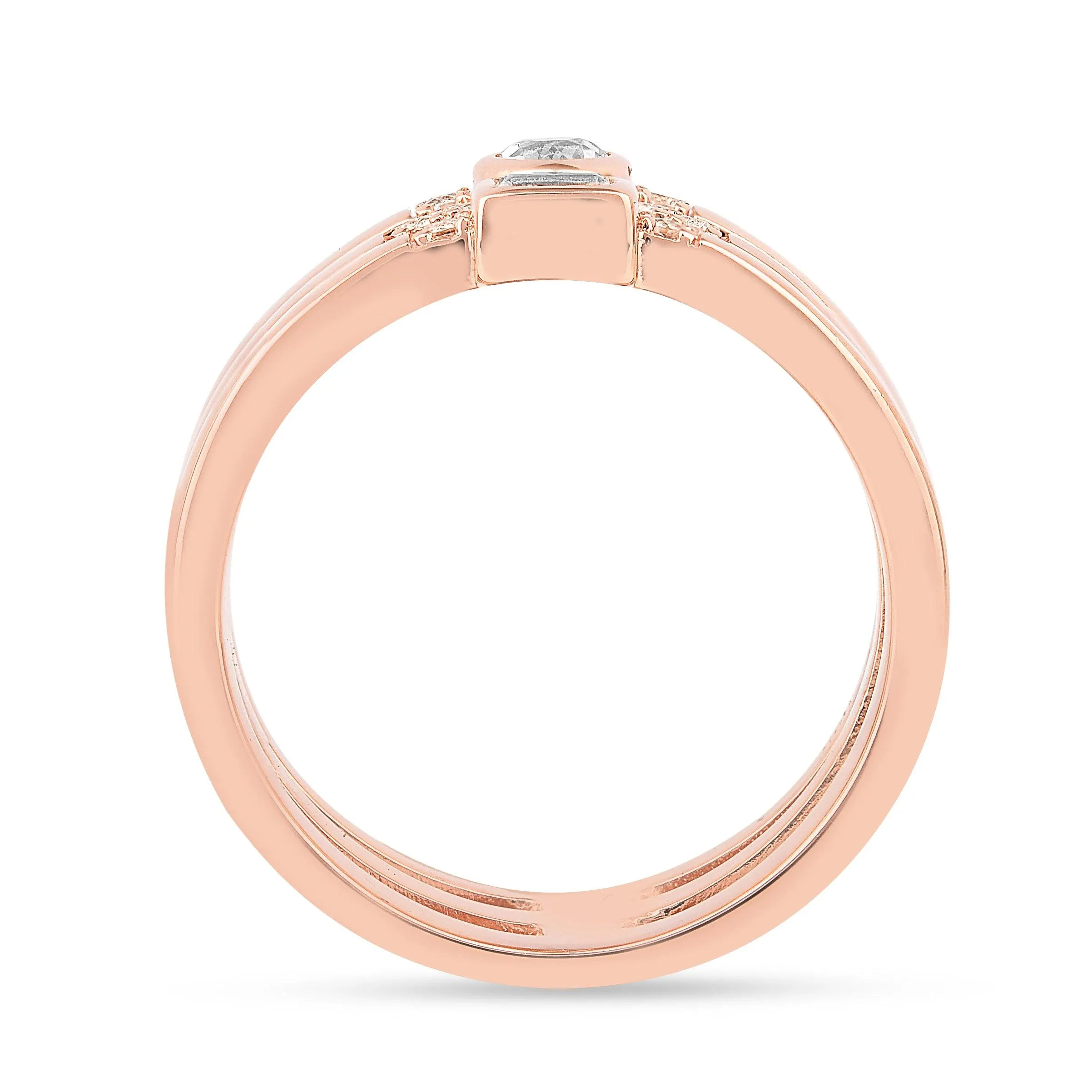 White Sapphire Rose Gold Three Band Fashion Ring