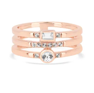 White Sapphire Rose Gold Three Band Fashion Ring