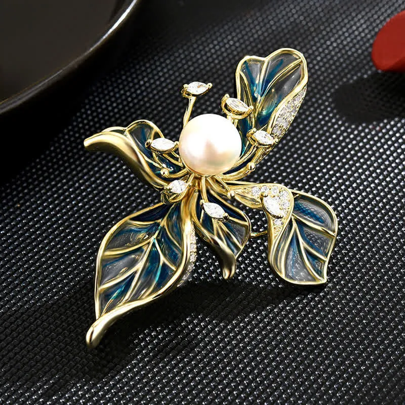 Women's Luxury Blue Iris Pearl Decoration Brooch