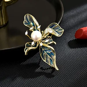 Women's Luxury Blue Iris Pearl Decoration Brooch