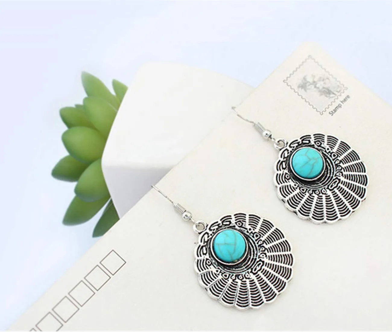 Yellow Chimes Fancy party ware Bohemian Turquoise Alloy Drop Earring for Women and Girls