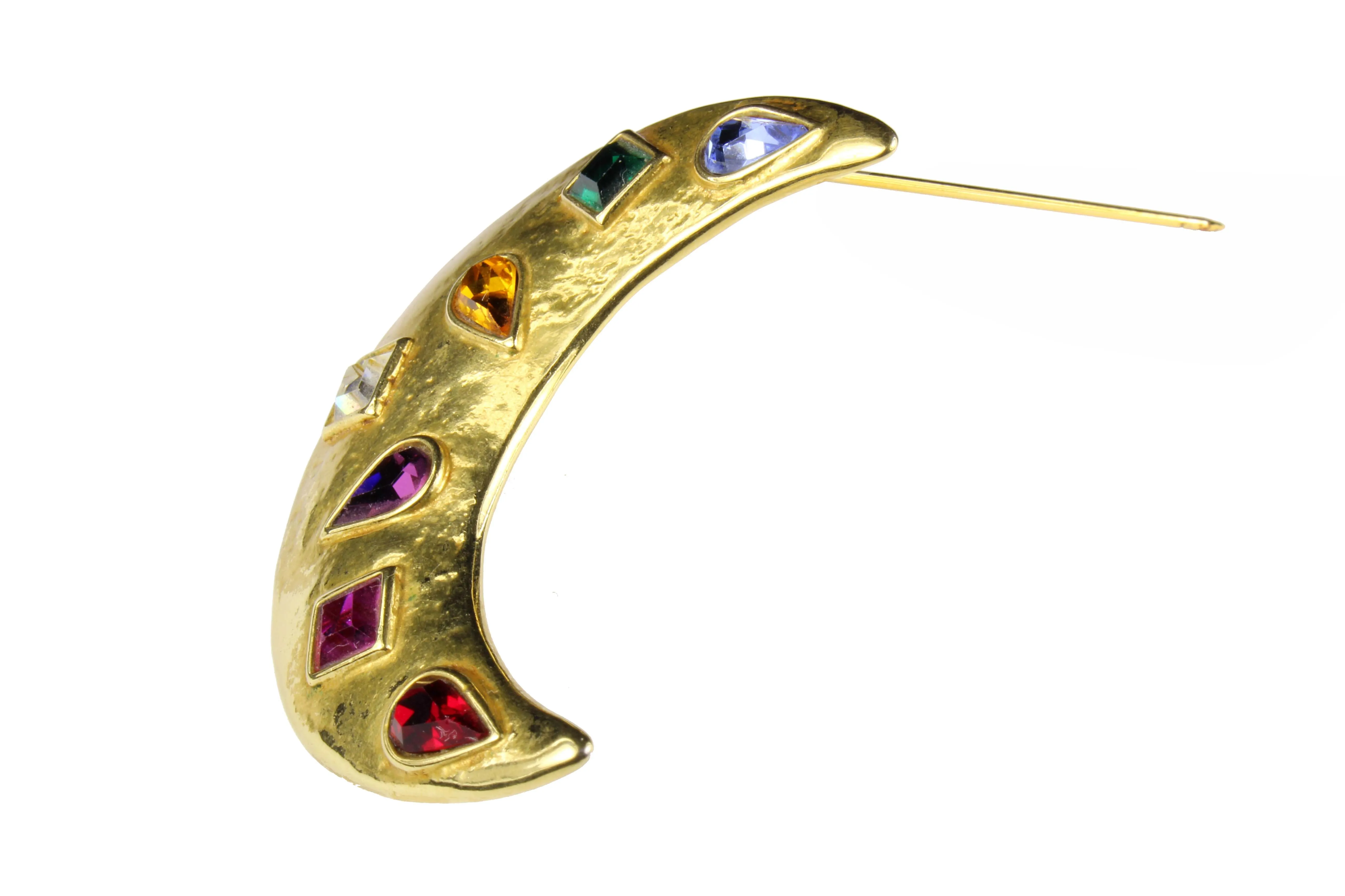 YVES SAINT LAURENT multi-colored rhinestones moon brooch