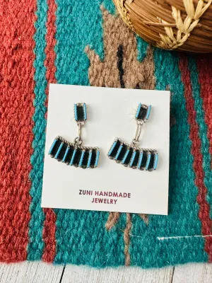 Zuni Turquoise & Sterling Silver Needlepoint Dangle Earrings